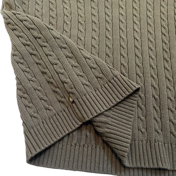 Lauren Ralph Lauren Women’s Olive Green Cable Knit V-Neck Cotton Sweater XL - Picture 6 of 8